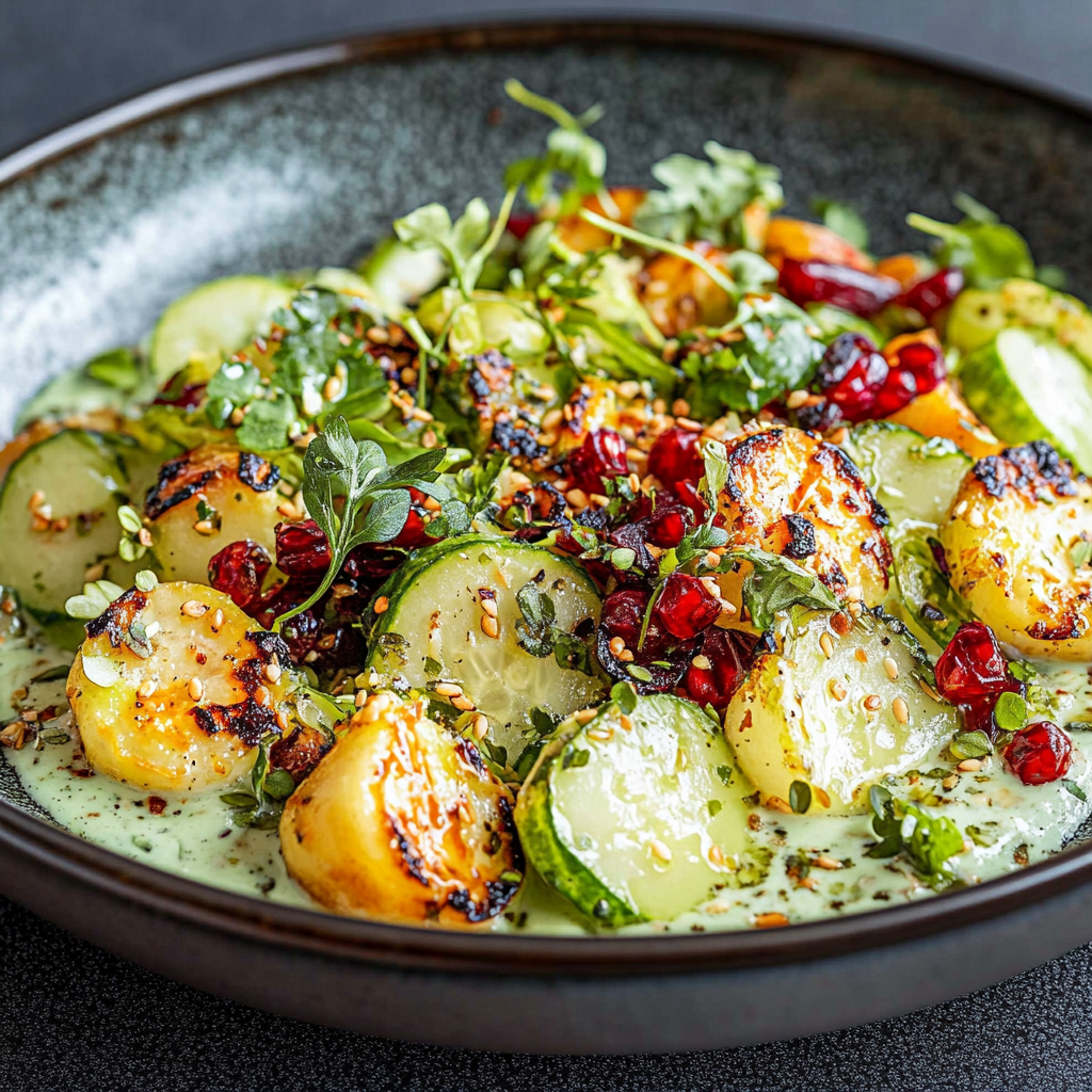 Gerösteter Blumenkohl und grüner Tahini-Salat