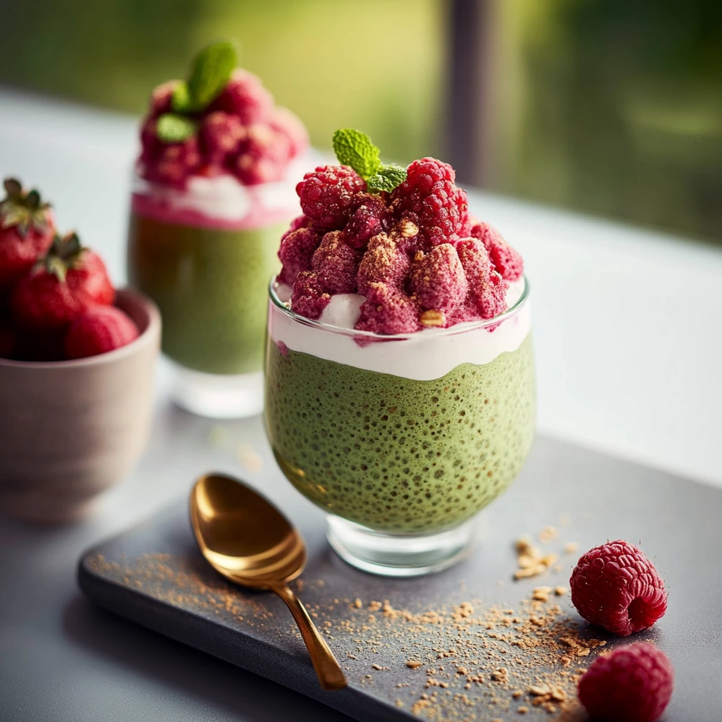 Erdbeer-Matcha-Chia-Pudding