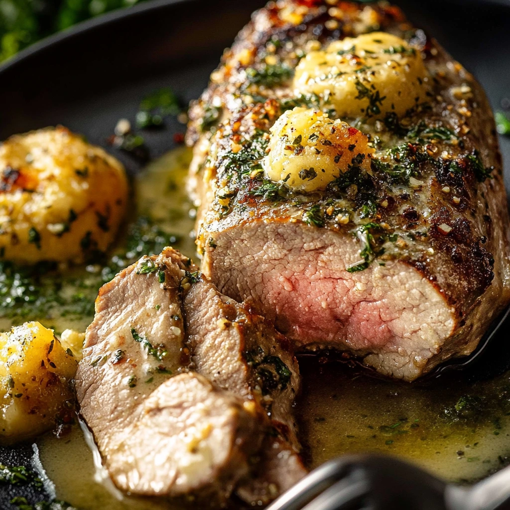 Keto-Schweinefilet mit Knoblauch-Kräuterbutter