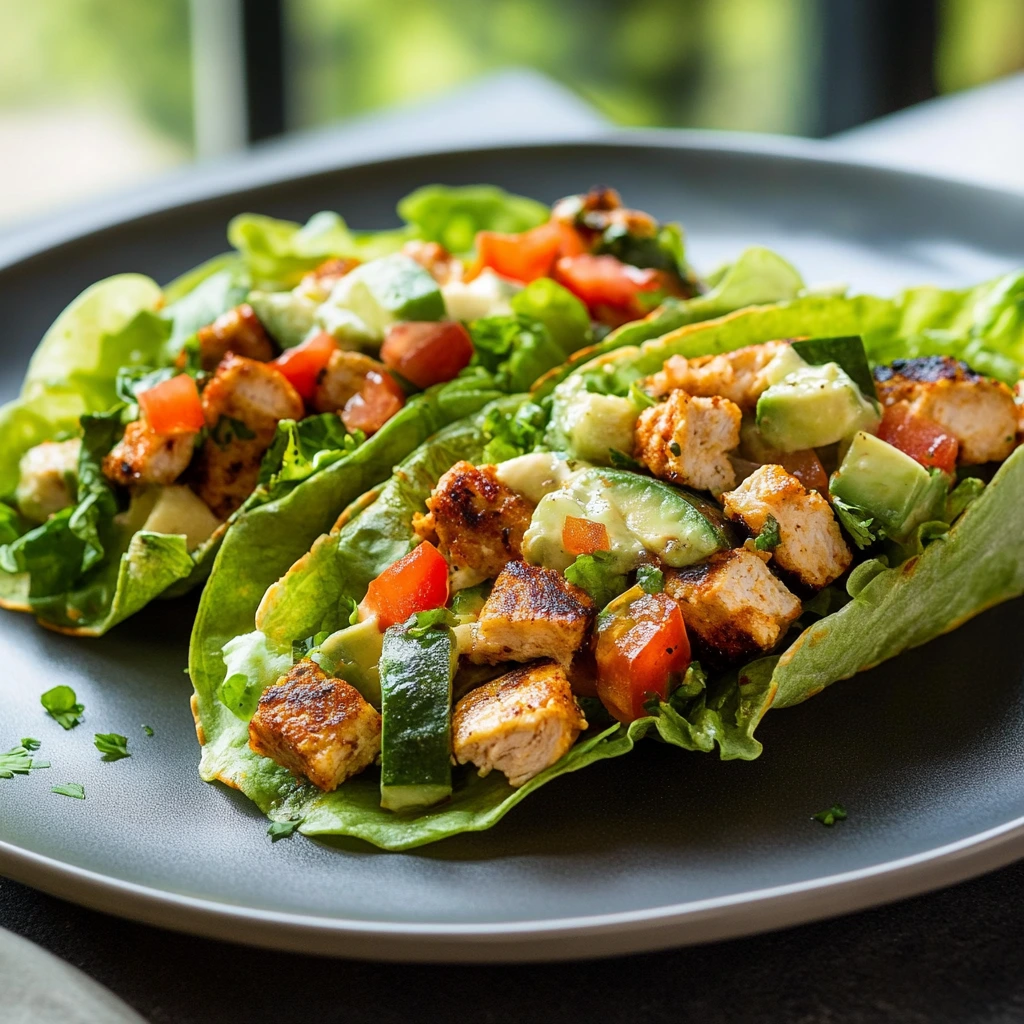 Hähnchen-Taco-Salat-Wraps (gesund, kohlenhydratarm, Keto)