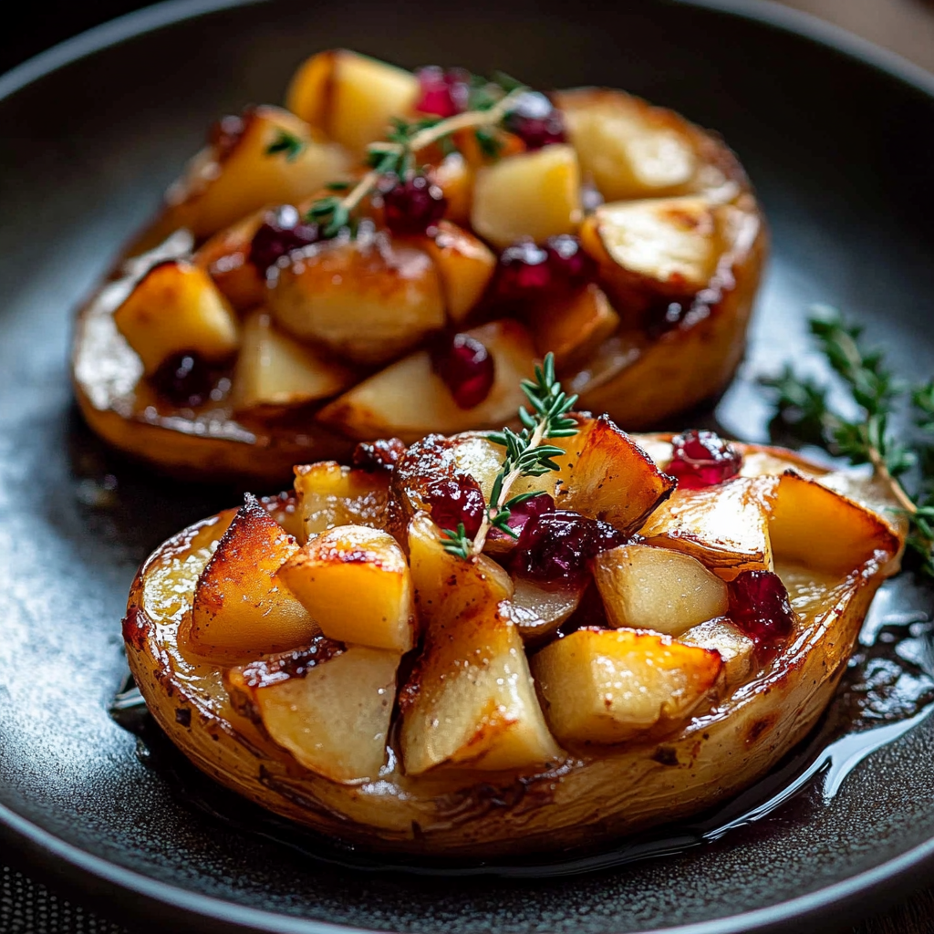 Zweimal gebackene Süßkartoffeln mit Preiselbeer-Apfel