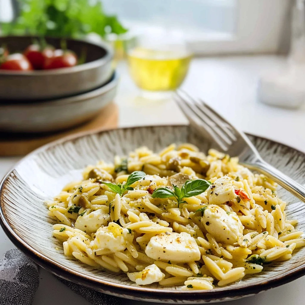 Cremiges Hähnchen Mozzarella-Orzo