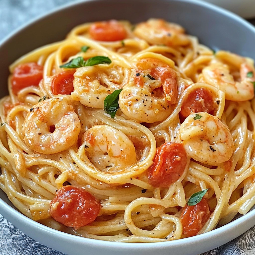 Spaghetti mit Garnelen in Frischkäsesauce
