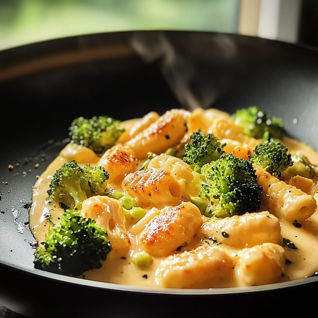 Käsepfanne mit Hähnchen und Brokkoli mit Käsesauce