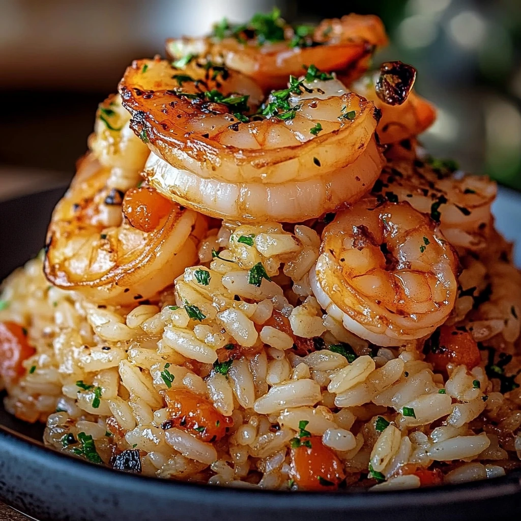 Arroz con camarones y mantequilla de ajo