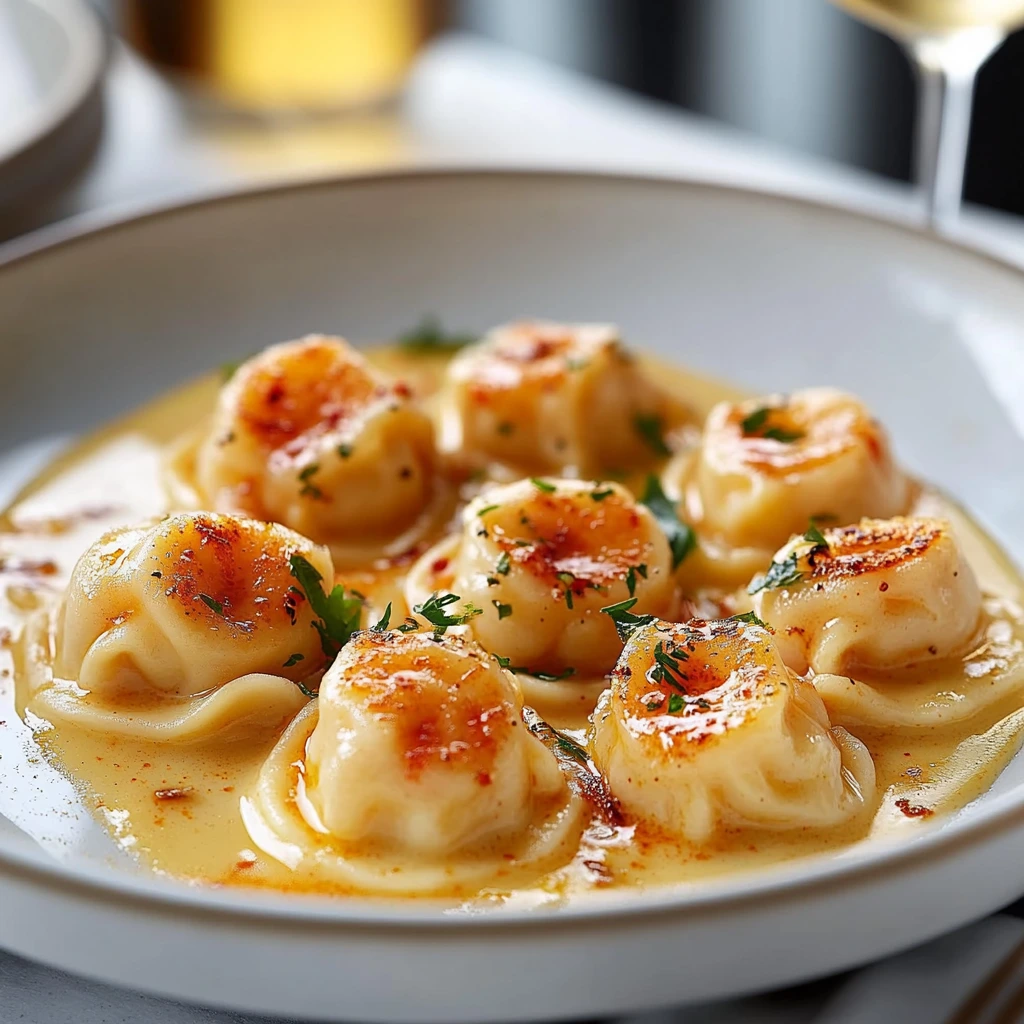 Ravioles de langosta en salsa de mantequilla de ajo
