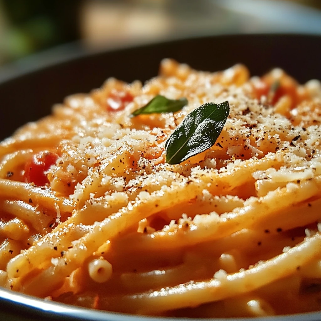 Pasta cremosa de tomate con un toque de queso