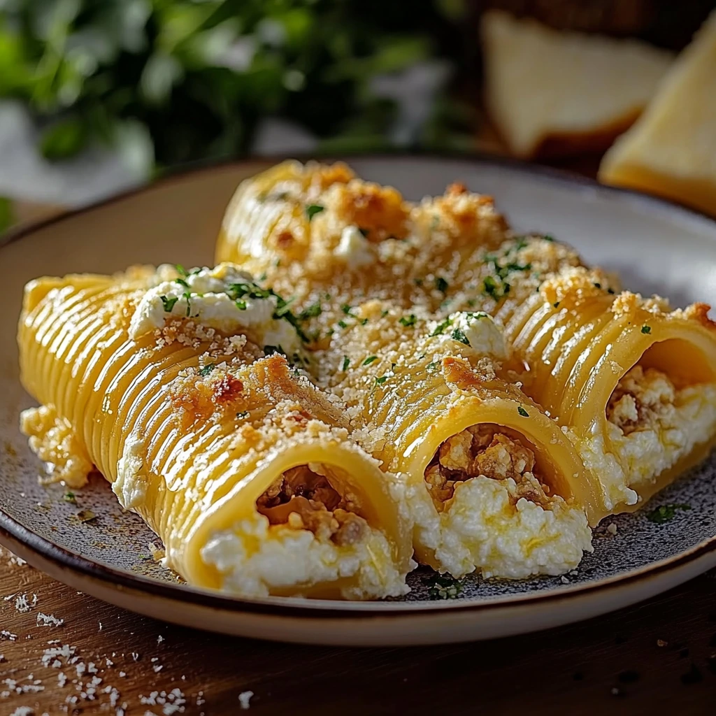 Pasta de concha rellena de ricotta cremosa
