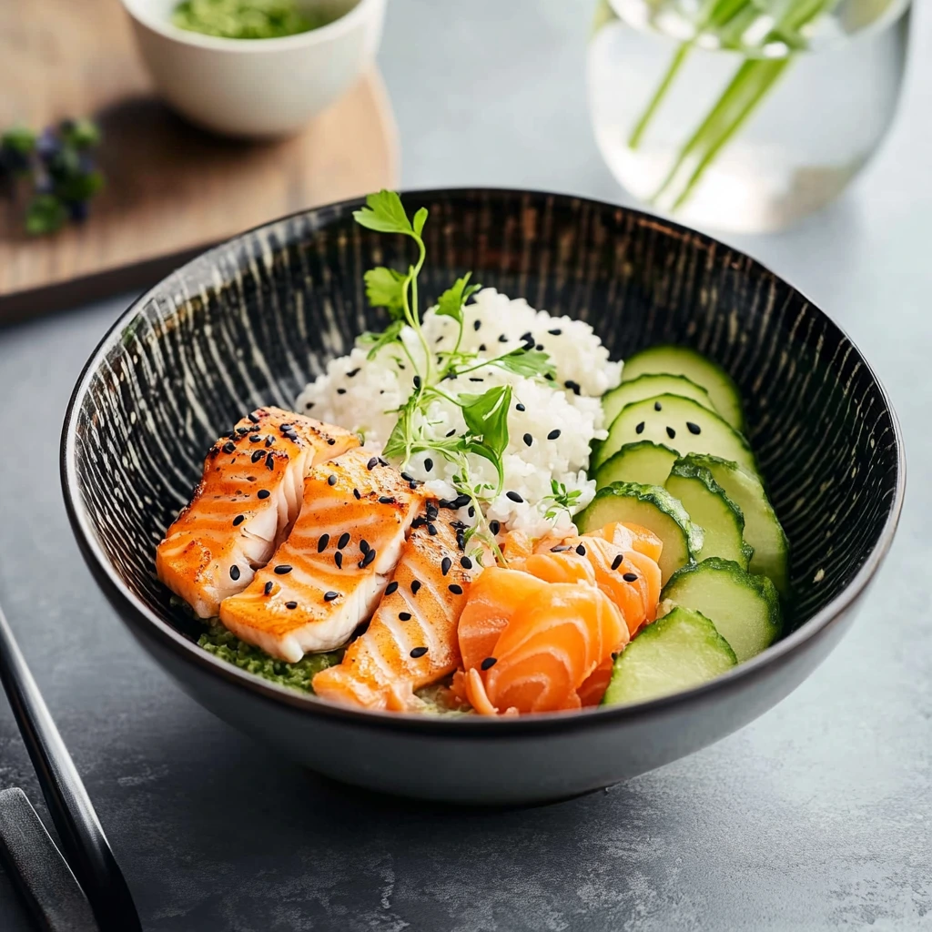 Lachs-Reis-Bowl aus der Heißluftfritteuse