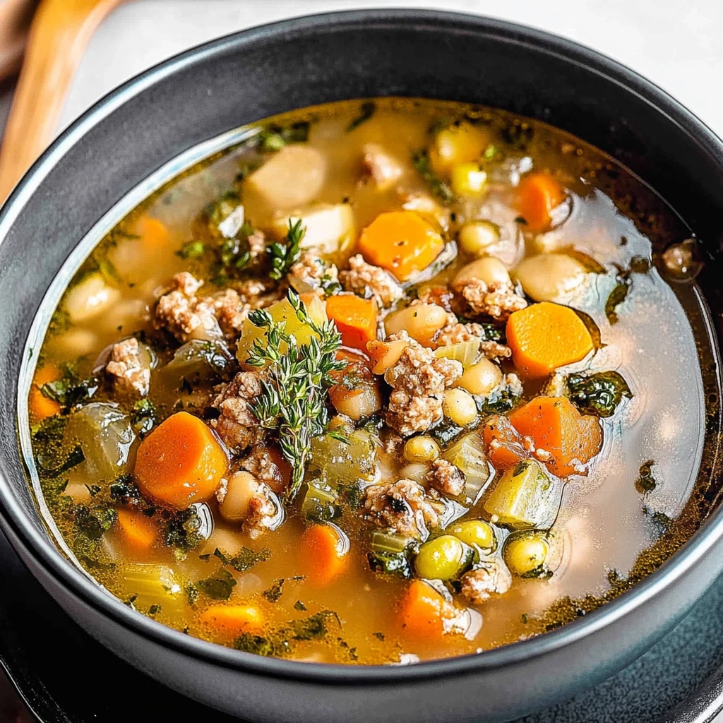 Herzhafte Kichererbsen-Gemüse-Suppe mit braunem Reis