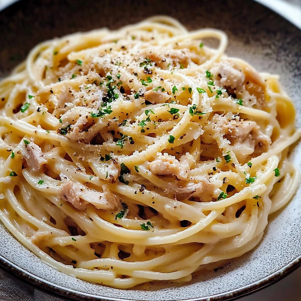 BESTES und EINFACHSTES Rezept für cremige Thunfisch-Pasta mit Knoblauch aus der Dose