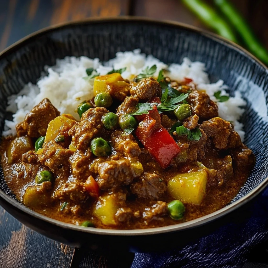 Einfache Reisschüsseln mit Curry-Rindfleisch