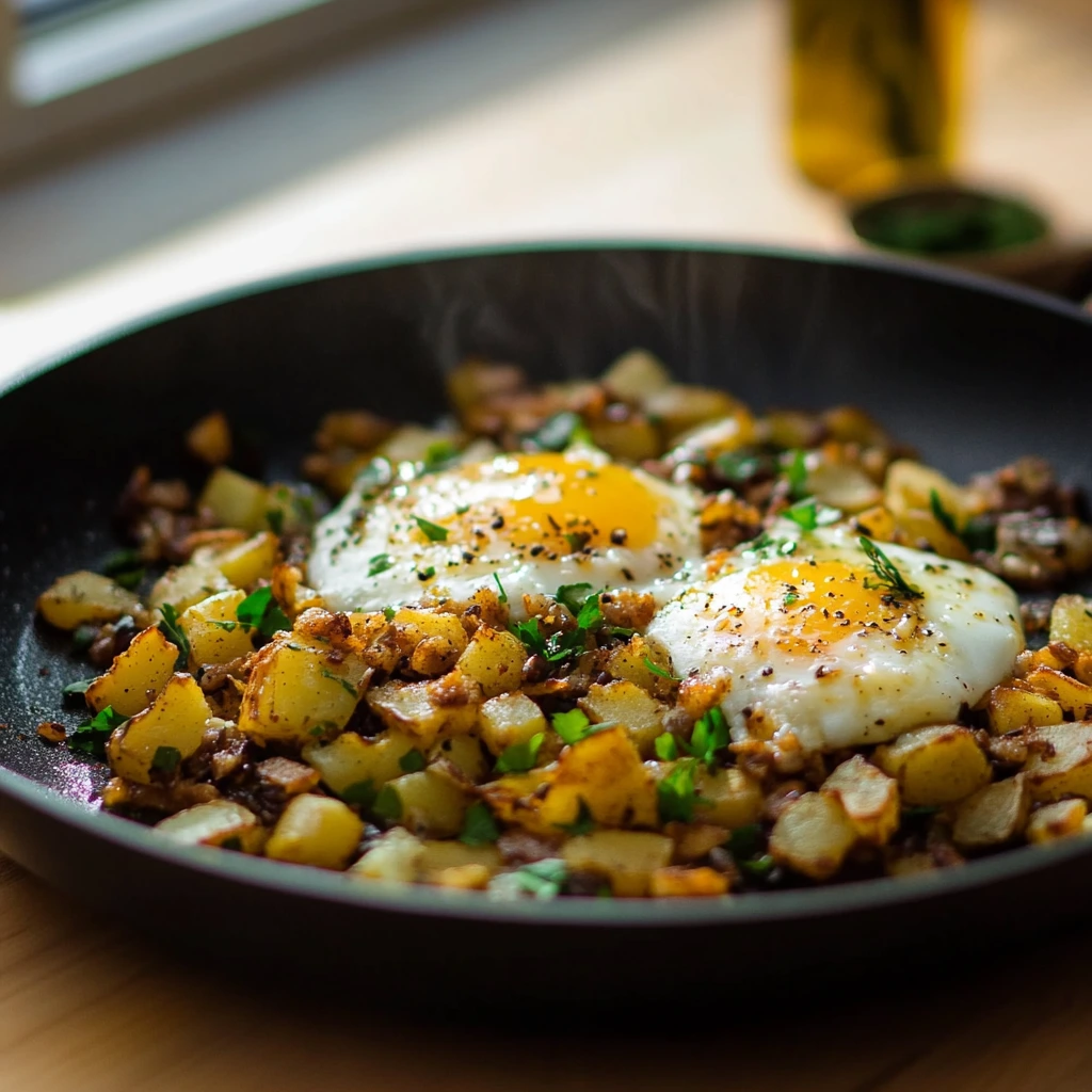 Frühstückspfanne mit Kartoffeln | Frühstücksserie für Studenten