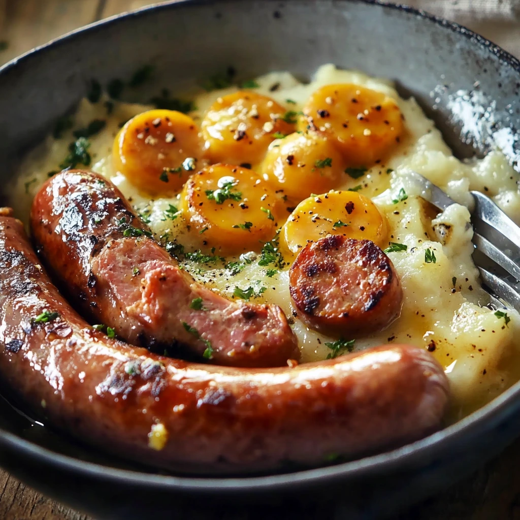 Frühstück mit Spiegelei und Wurst nach Bauernart