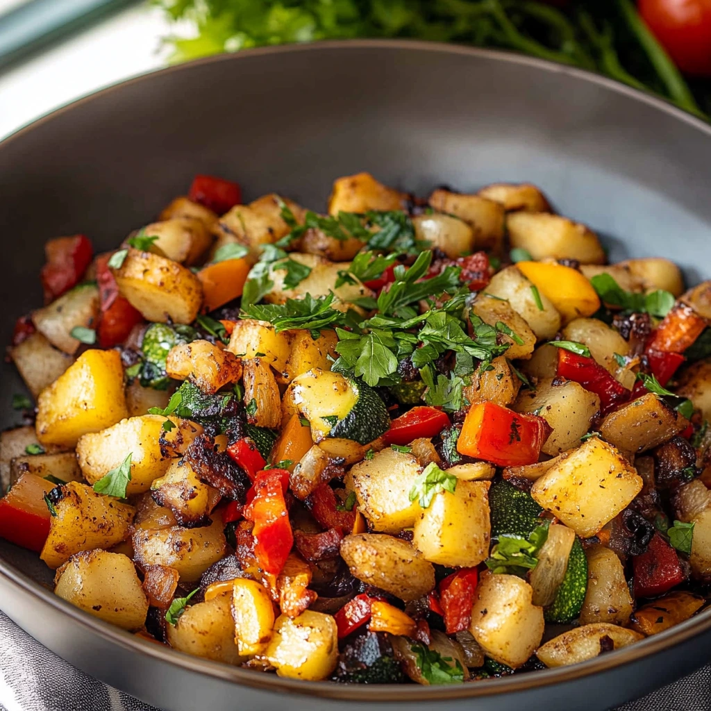 Veganes Frühstücks-Hash mit Gemüse und Bohnen