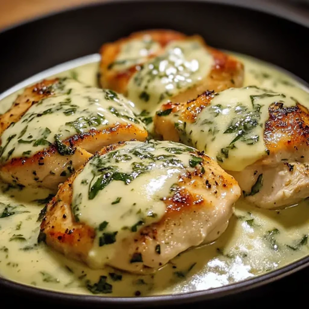 Mozzarella-Hähnchen in Basilikum-Rahmsauce