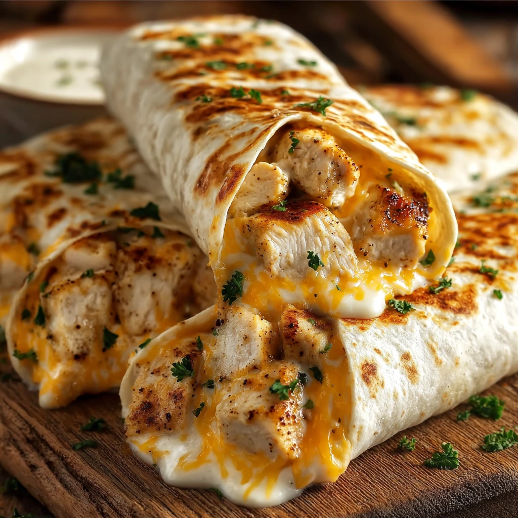 Einfache Knoblauch-Hähnchen-Wraps mit Käse