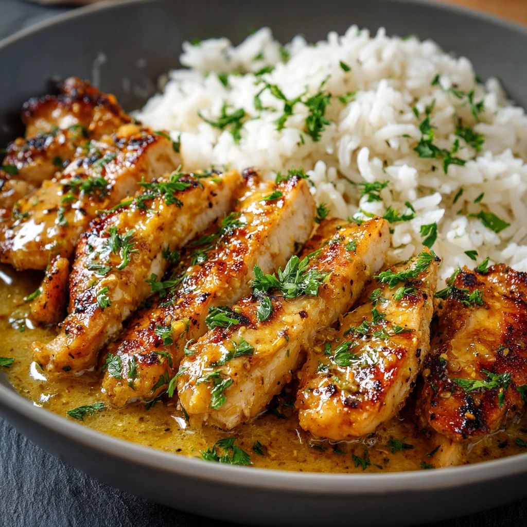 Honig-Senf-Hähnchen mit Reis