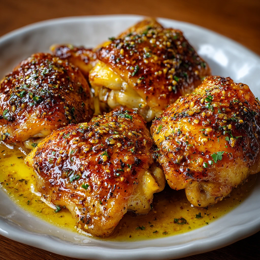 Gebackene Hähnchenschenkel mit Honig-Senf-Glasur