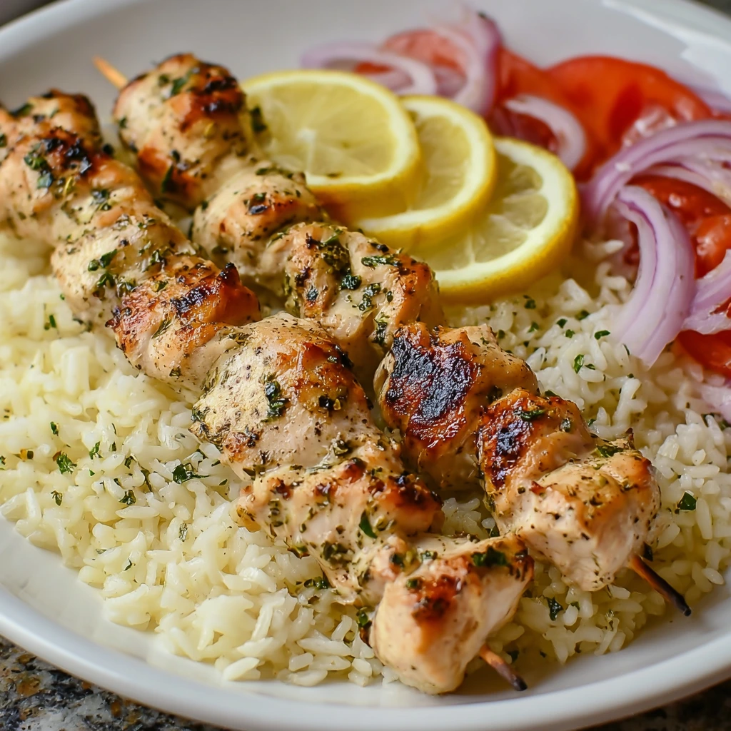 Hähnchen-Souvlaki mit Zitronen-Reis