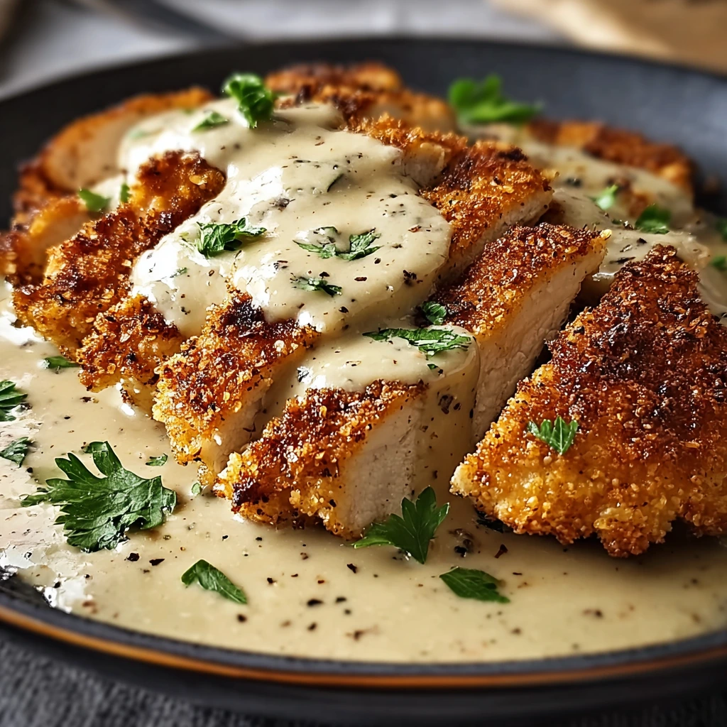 Parmesan-Knoblauch-Hähnchen mit cremiger Sauce