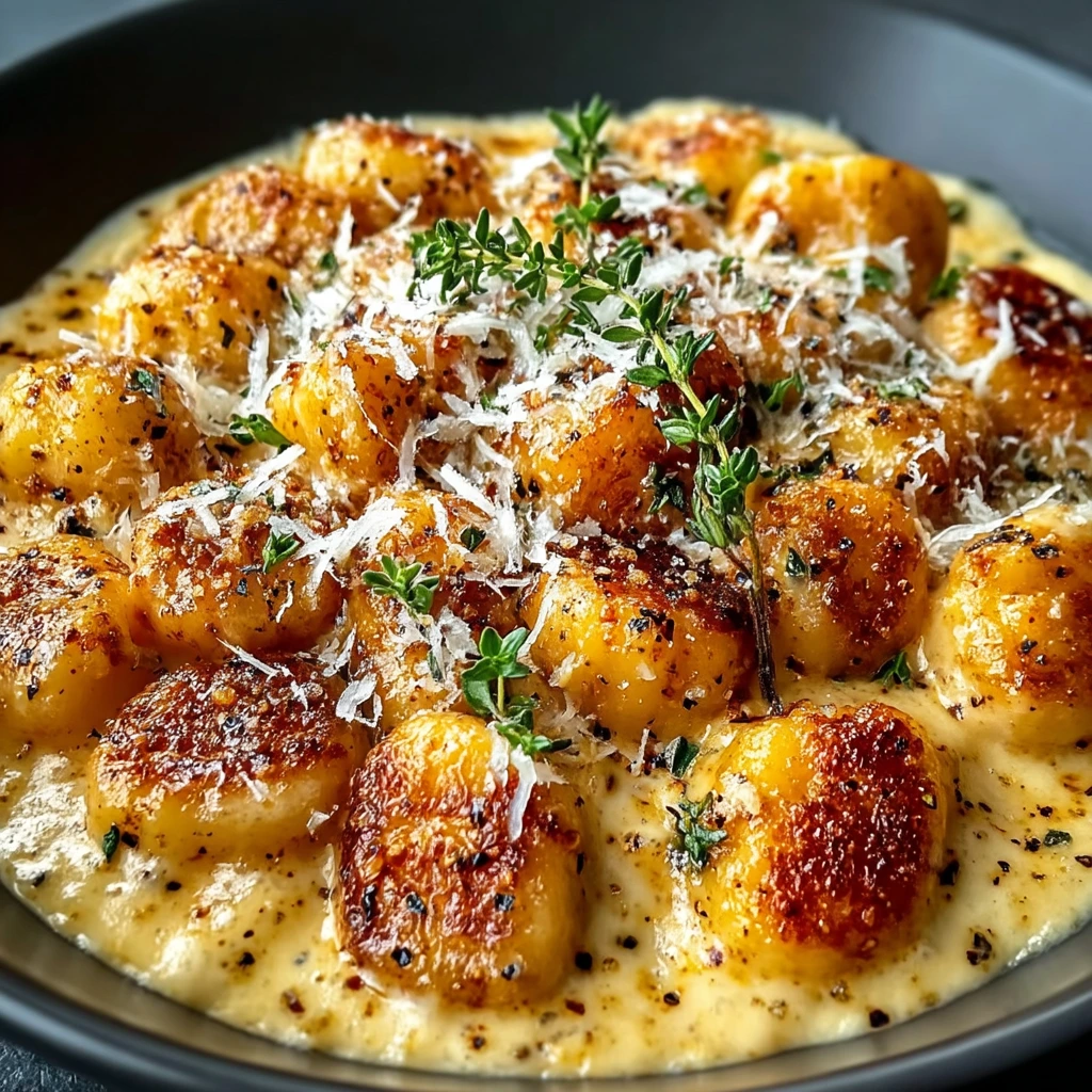 Herbstliche Kürbis‑Gnocchi mit karamellisierten Zwiebeln & Sahnesauce