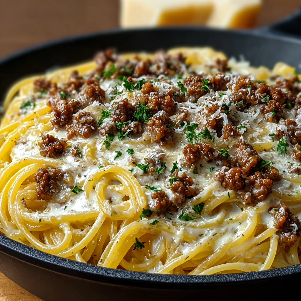 Knoblauch‑Butter Linguine mit Rindfleisch