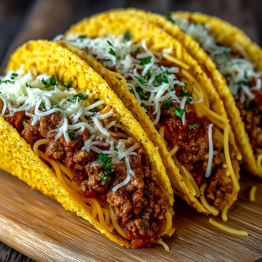Spaghetti Tacos mit Hackfleisch