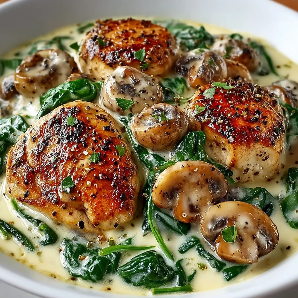 Hähnchen mit Spinat & Champignons in cremiger Parmesan-Sauce