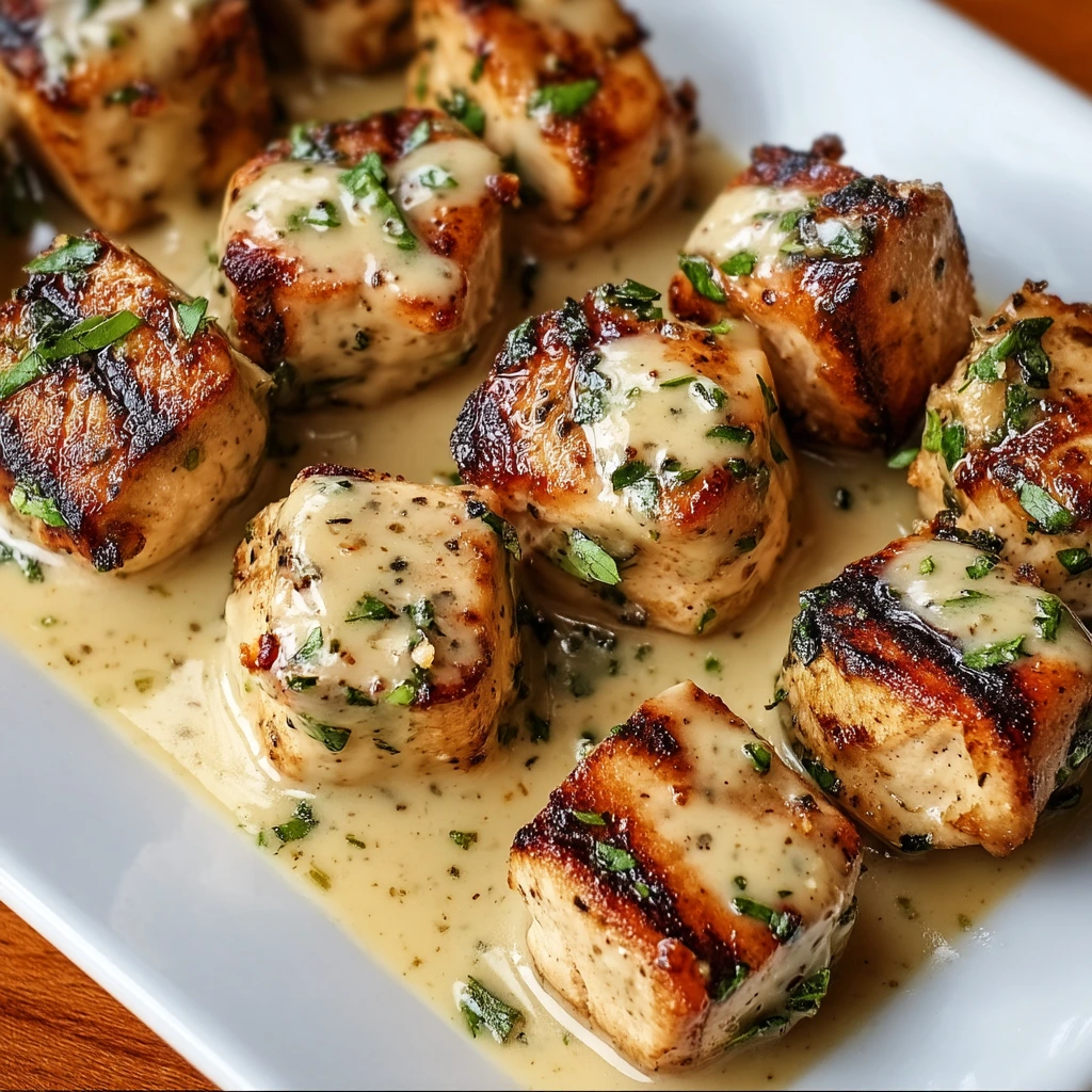 Gegrillte Chicken-Bites mit cremiger Knoblauch-Sauce
