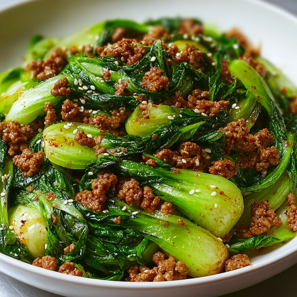 Knackiger Bok-Choy mit würzigem Hackfleisch – Ein aromatisches Pfannengericht