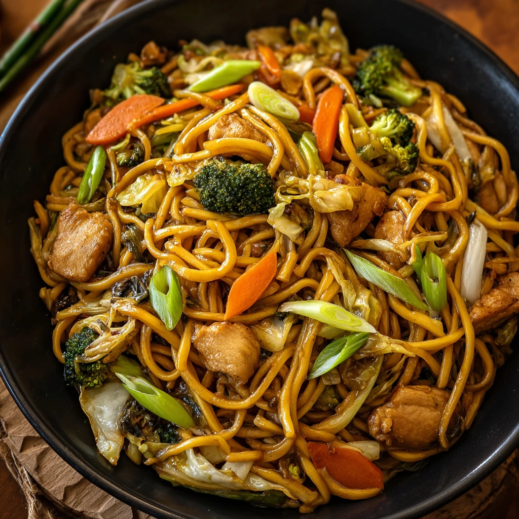 Knoblauch-Hähnchen Lo Mein