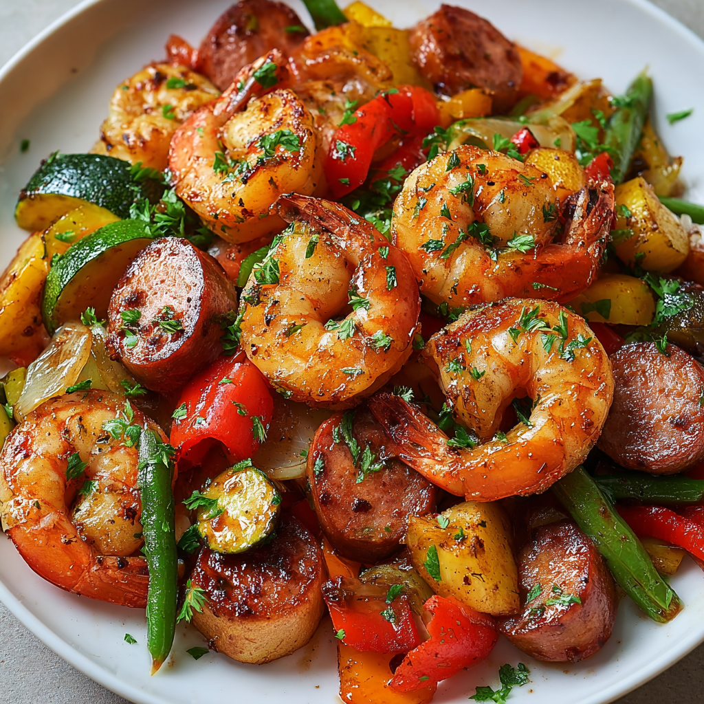 Shrimp & Wurst Gemüse-Pfanne – Schnell, aromatisch & bunt
