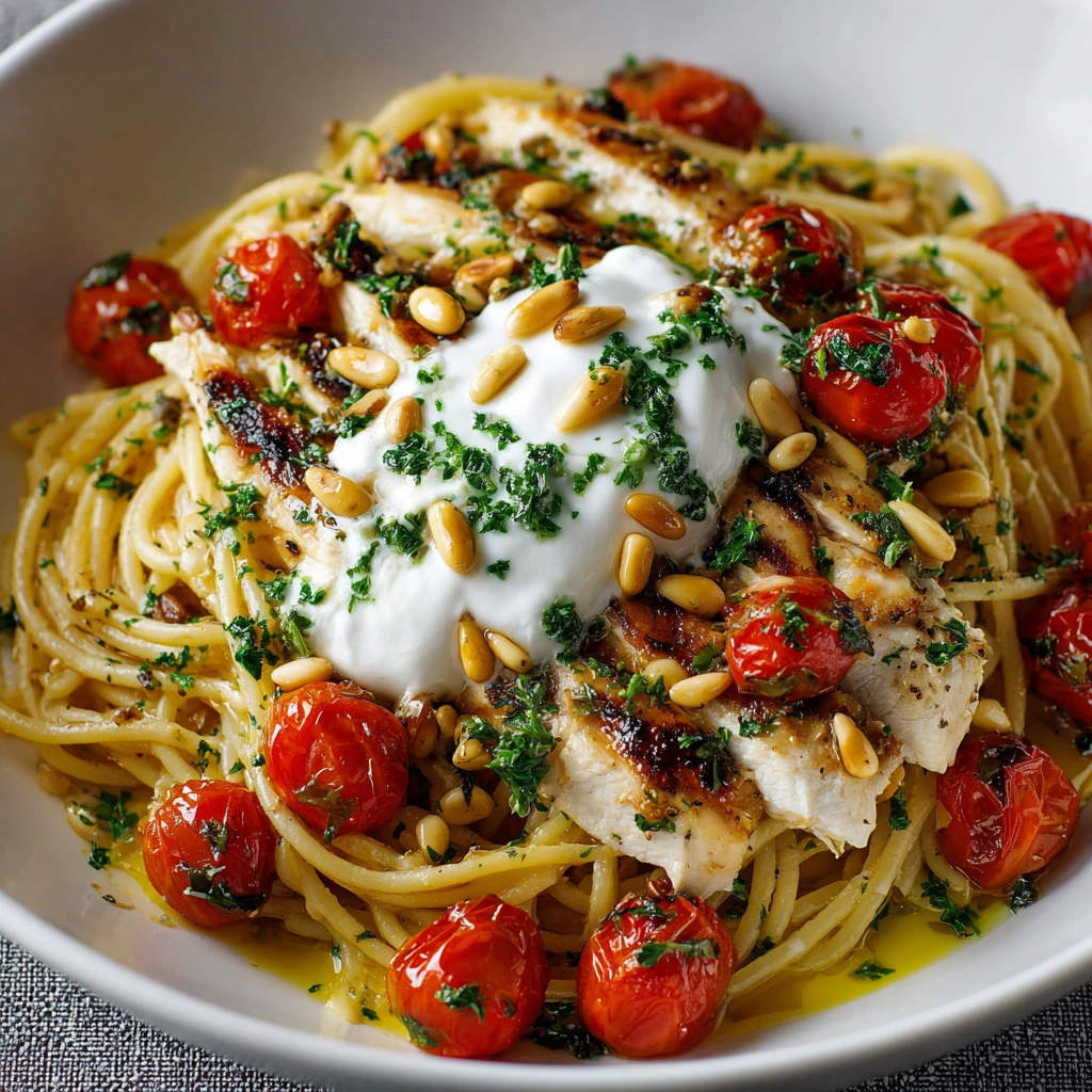 Chicken Spaghetti mit Burrata & Zitronen-Butter-Knoblauch-Sauce – Cremig, Zitrisch & Herzhaft