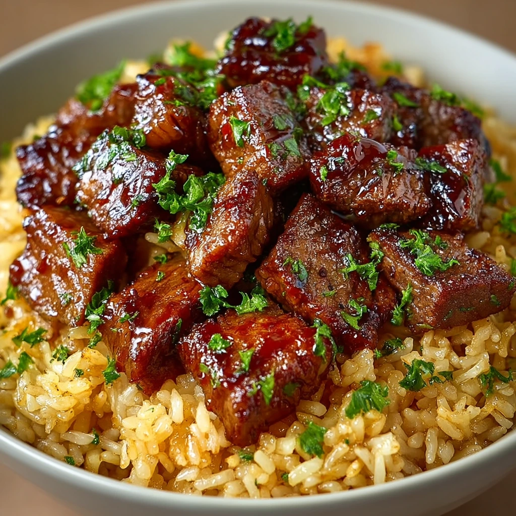 Cremiges Honey-BBQ-Steak mit Reis