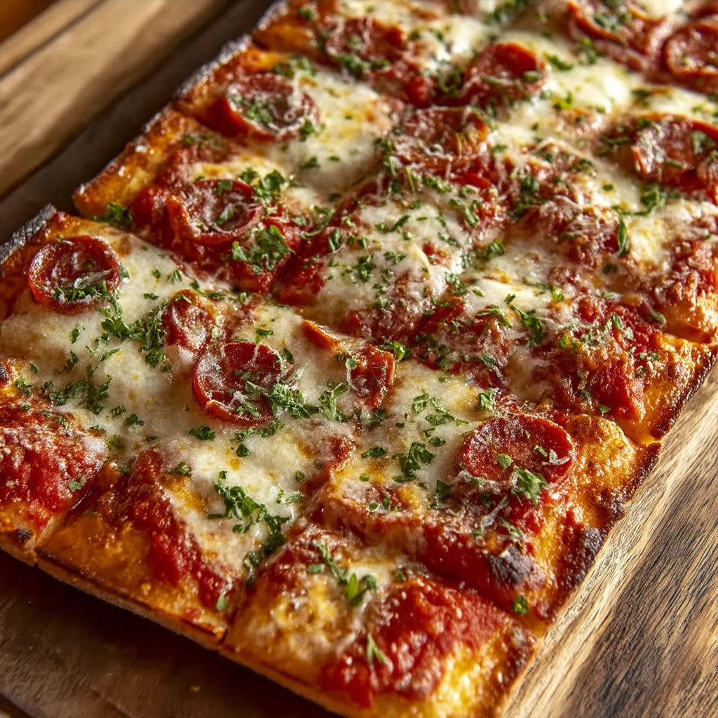 Retro-Cafeteria-Pizza im Rechteckformat