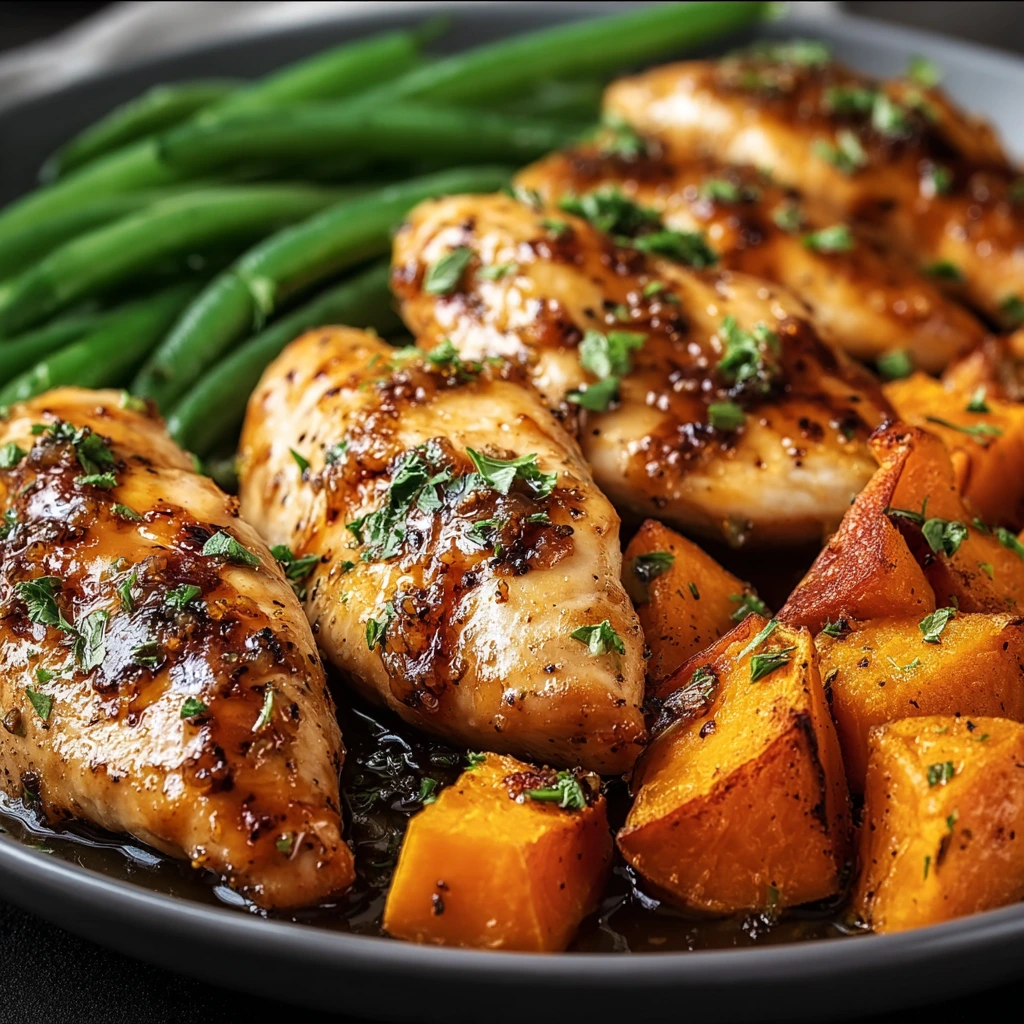 Honig-Knoblauch-Hähnchen mit Süßkartoffeln