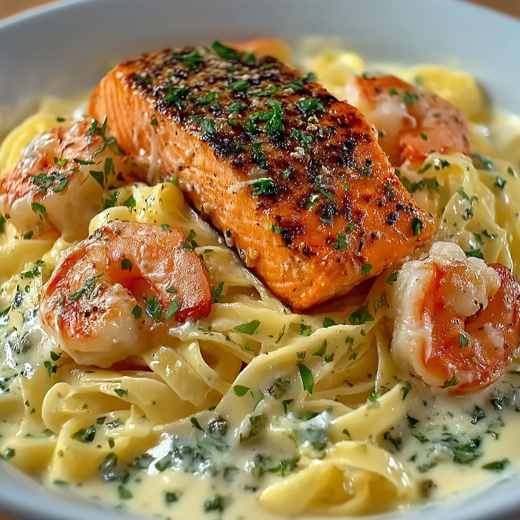 Cremige Lachs‑Shrimp Alfredo