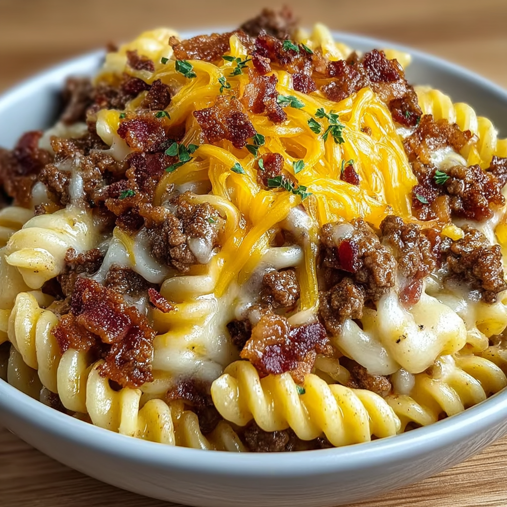 Pasta mit Bacon-Cheeseburger-Füllung