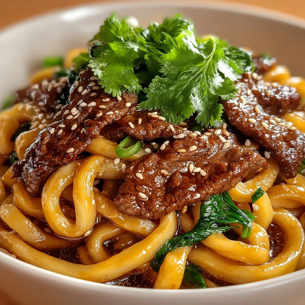 Rindfleisch mit Udon und schwarzem Pfeffer