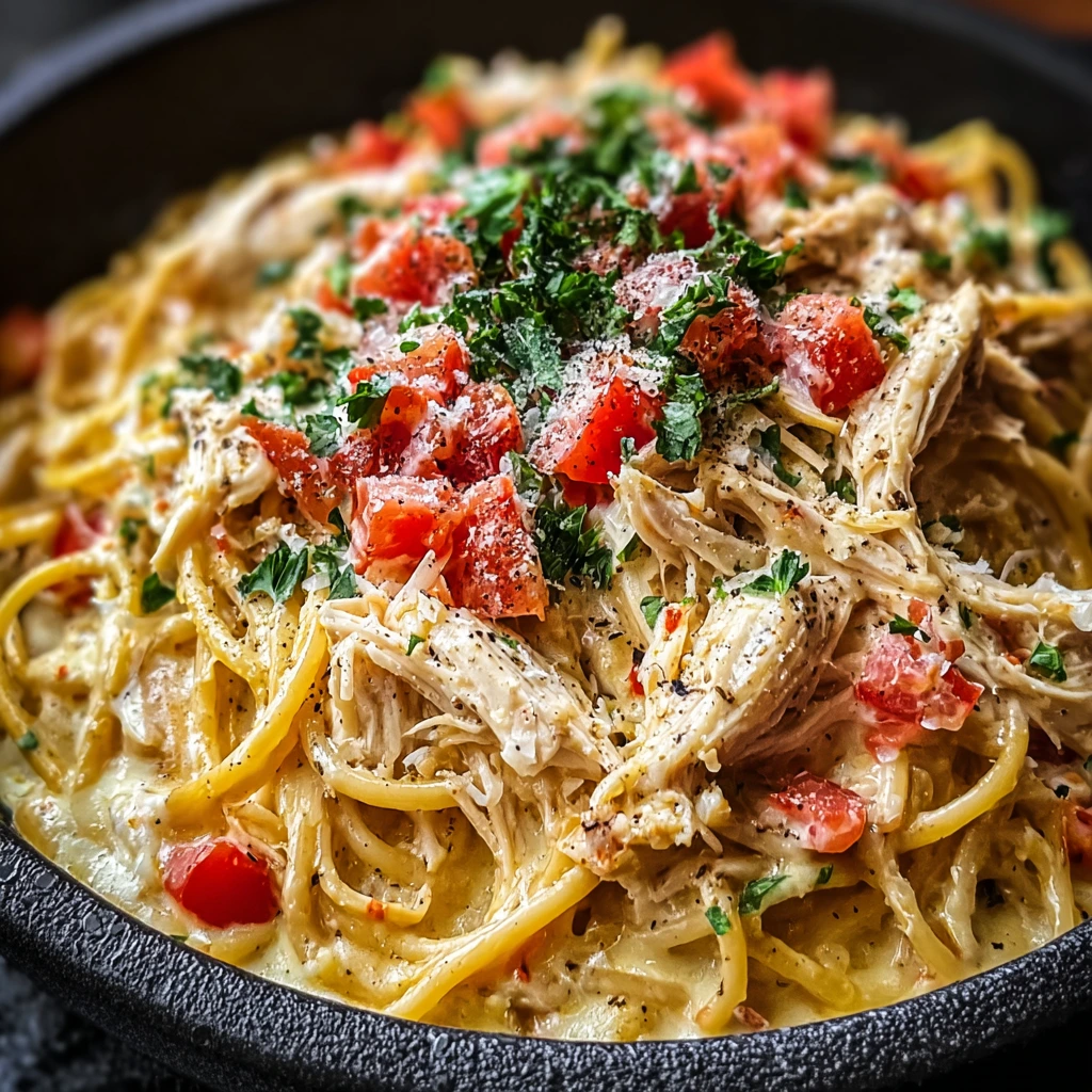 Cremige Hähnchen-Spaghetti Schmortopf