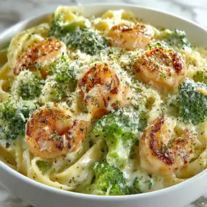 Garnelen Alfredo Fettuccine Brokkoli