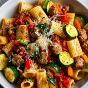 Rigatoni Wurst Tomaten Zucchini