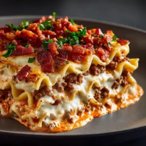 Parmesan-Knoblauch-Speck-Cheeseburger-Lasagne