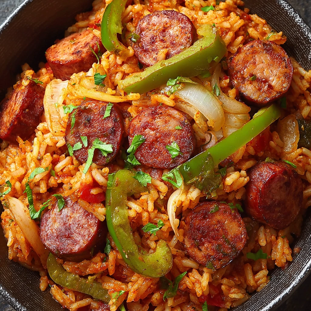 Geräucherte Wurst und Reis