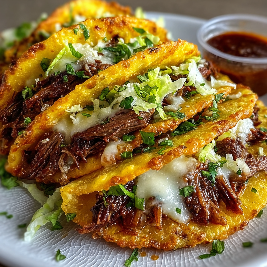 Goldene knusprige Rindfleisch-Tacos