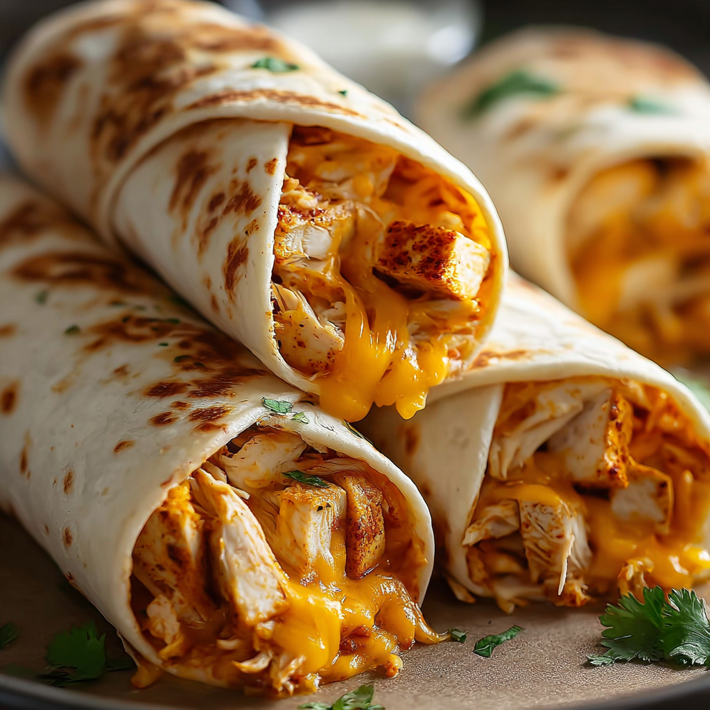Knusprige Airfryer-Hot-Chicken-und-Käse-Wraps