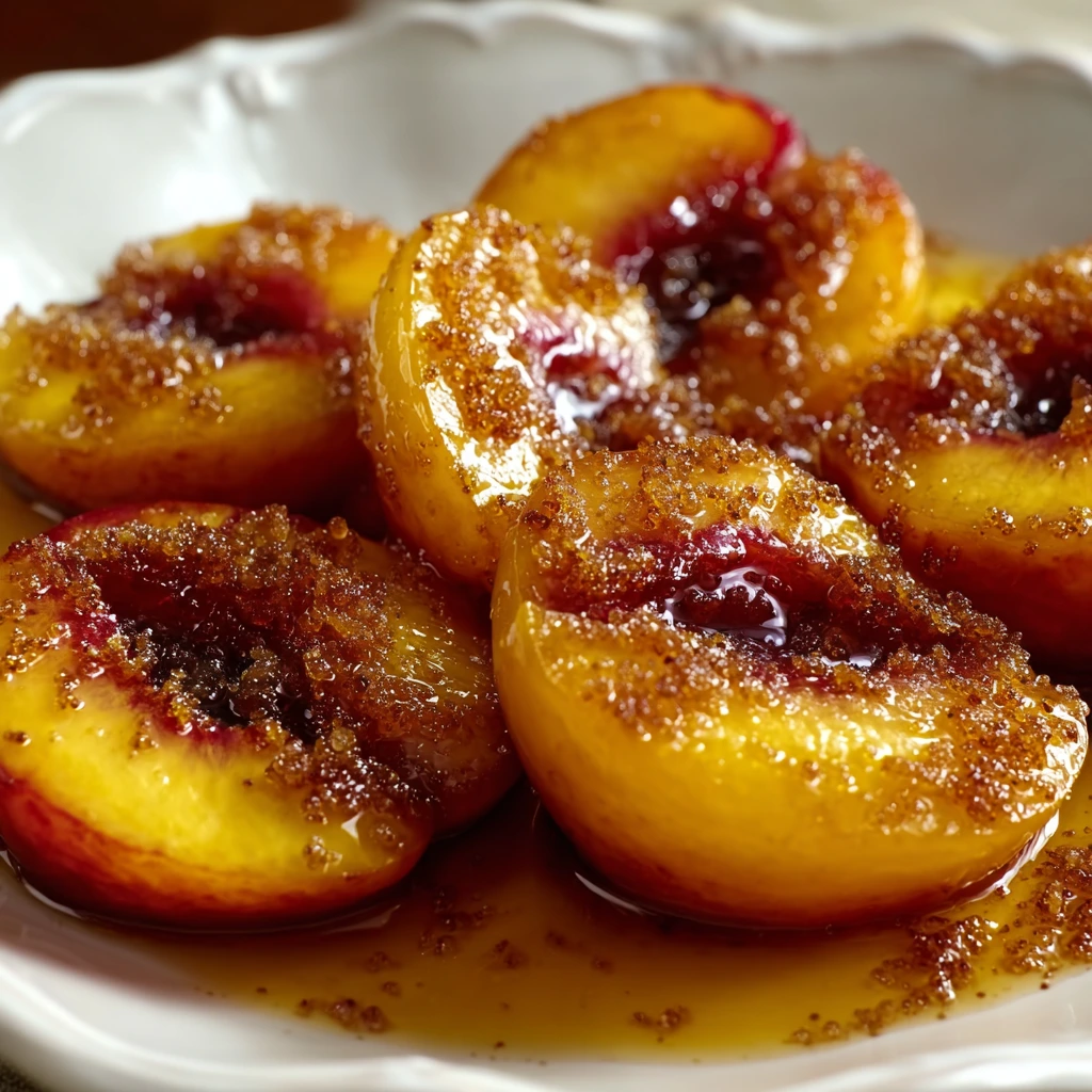 Süße Southern Fried Peaches mit braunem Zucker