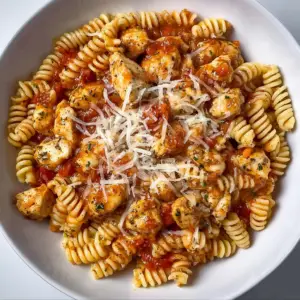 Gesunde Hähnchenpasta mit Knoblauch und Parmesan