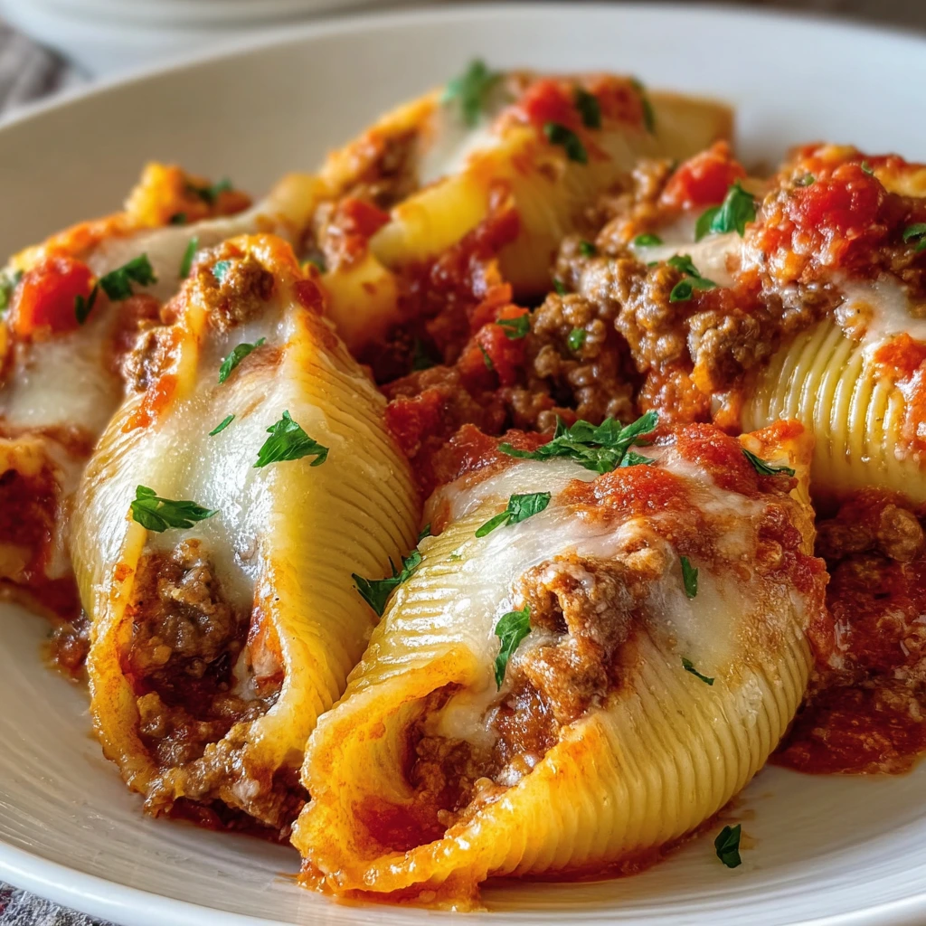 Gefüllte Muschelnudeln mit Frischkäse und Rindfleisch